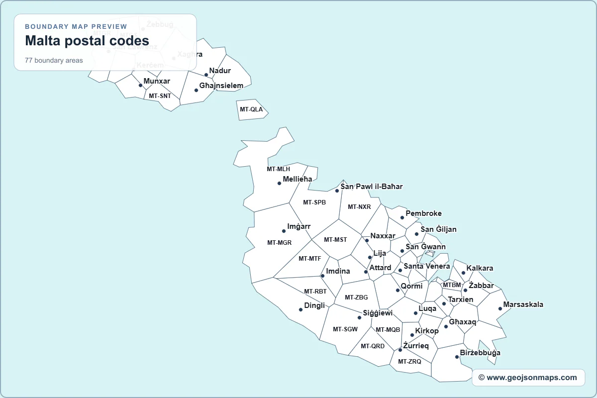 Preview of Malta postal codes map