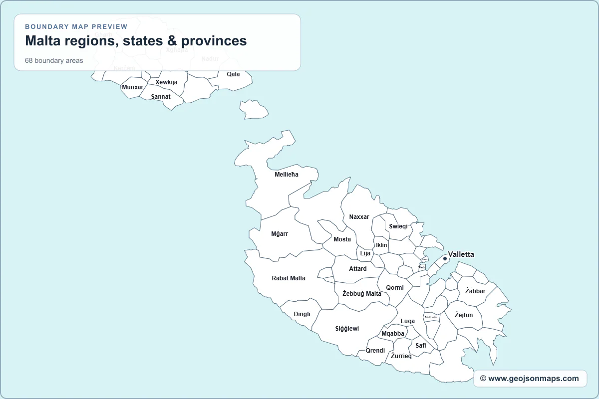 Preview of Malta regions, states & provinces map