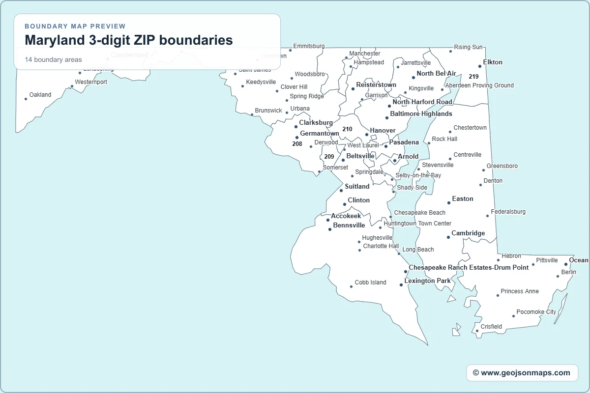 Preview of Maryland 3-digit ZIP boundaries map