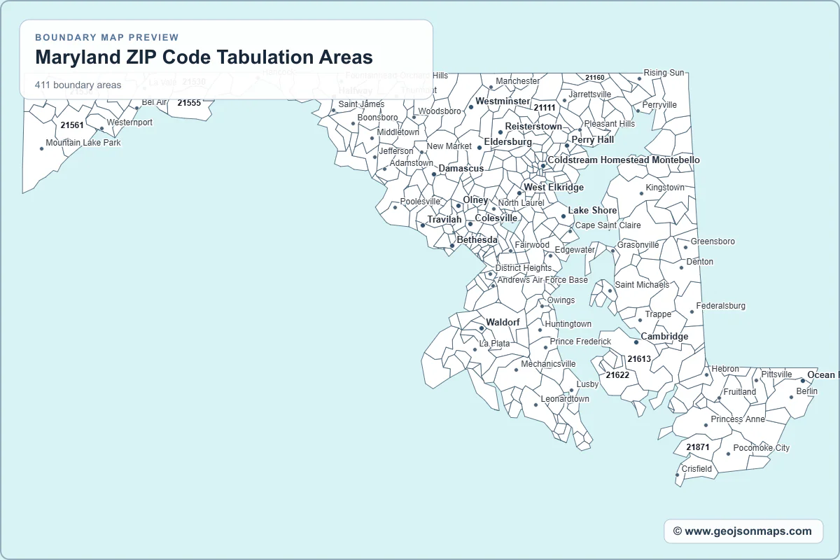 Preview of Maryland ZIP Code Tabulation Areas map
