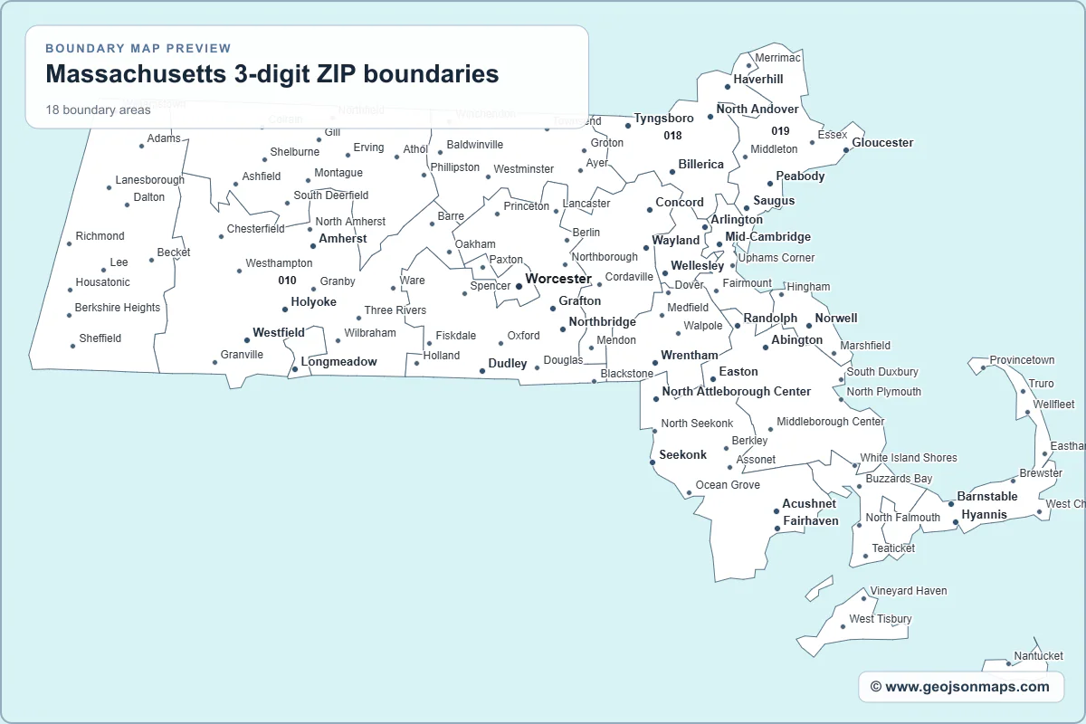 Preview of Massachusetts 3-digit ZIP boundaries map