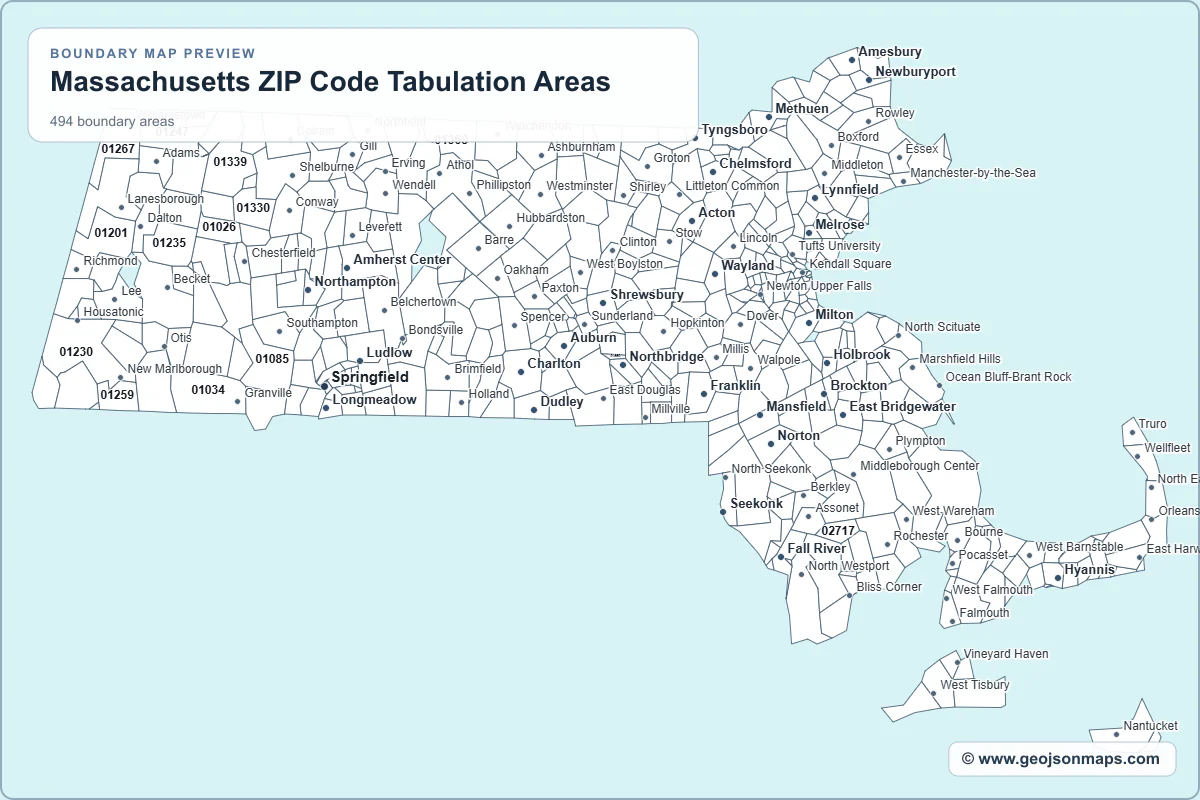 Preview of Massachusetts ZIP Code Tabulation Areas map
