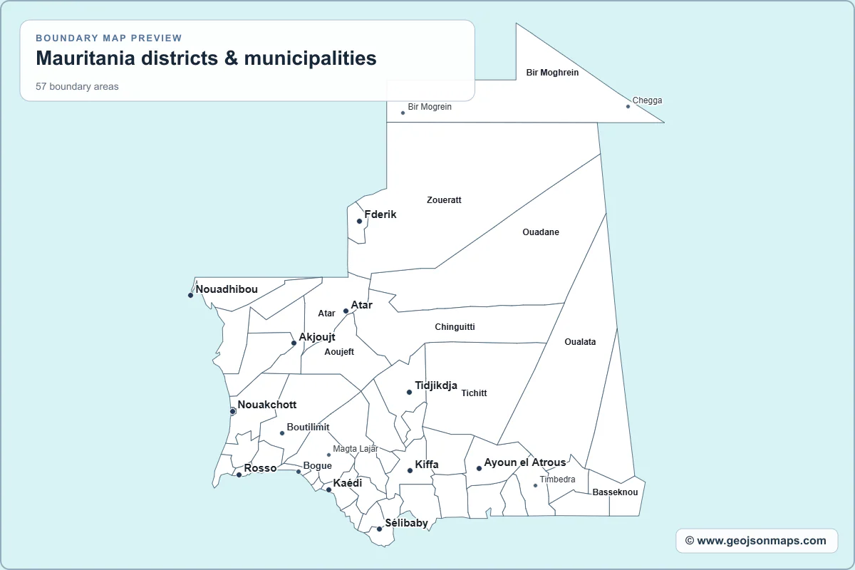 Preview of Mauritania districts & municipalities map