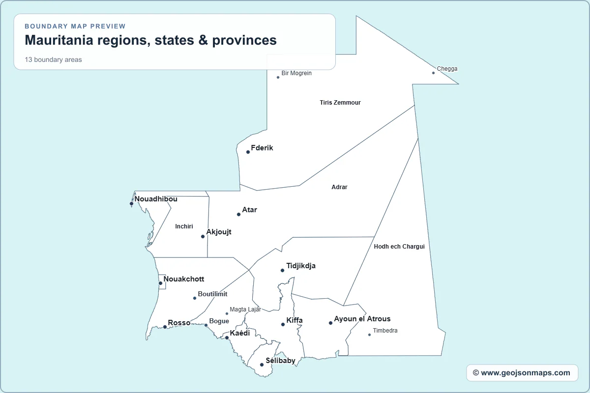 Preview of Mauritania regions, states & provinces map
