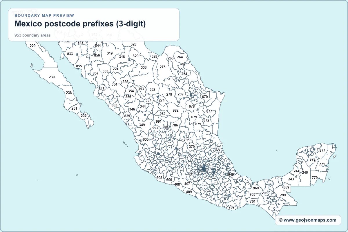 Preview of Mexico postcode prefixes (3-digit) map