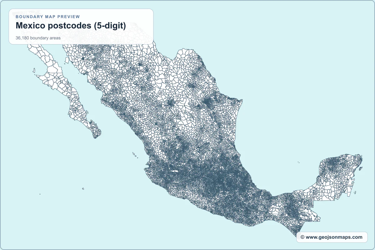 Preview of Mexico postcodes (5-digit) map