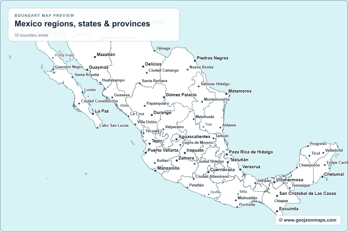 Preview of Mexico regions, states & provinces map