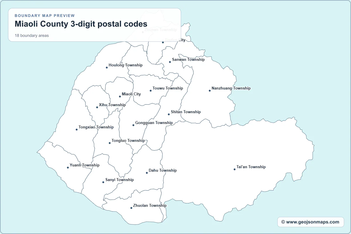 Preview of Miaoli County 3-digit postal codes map