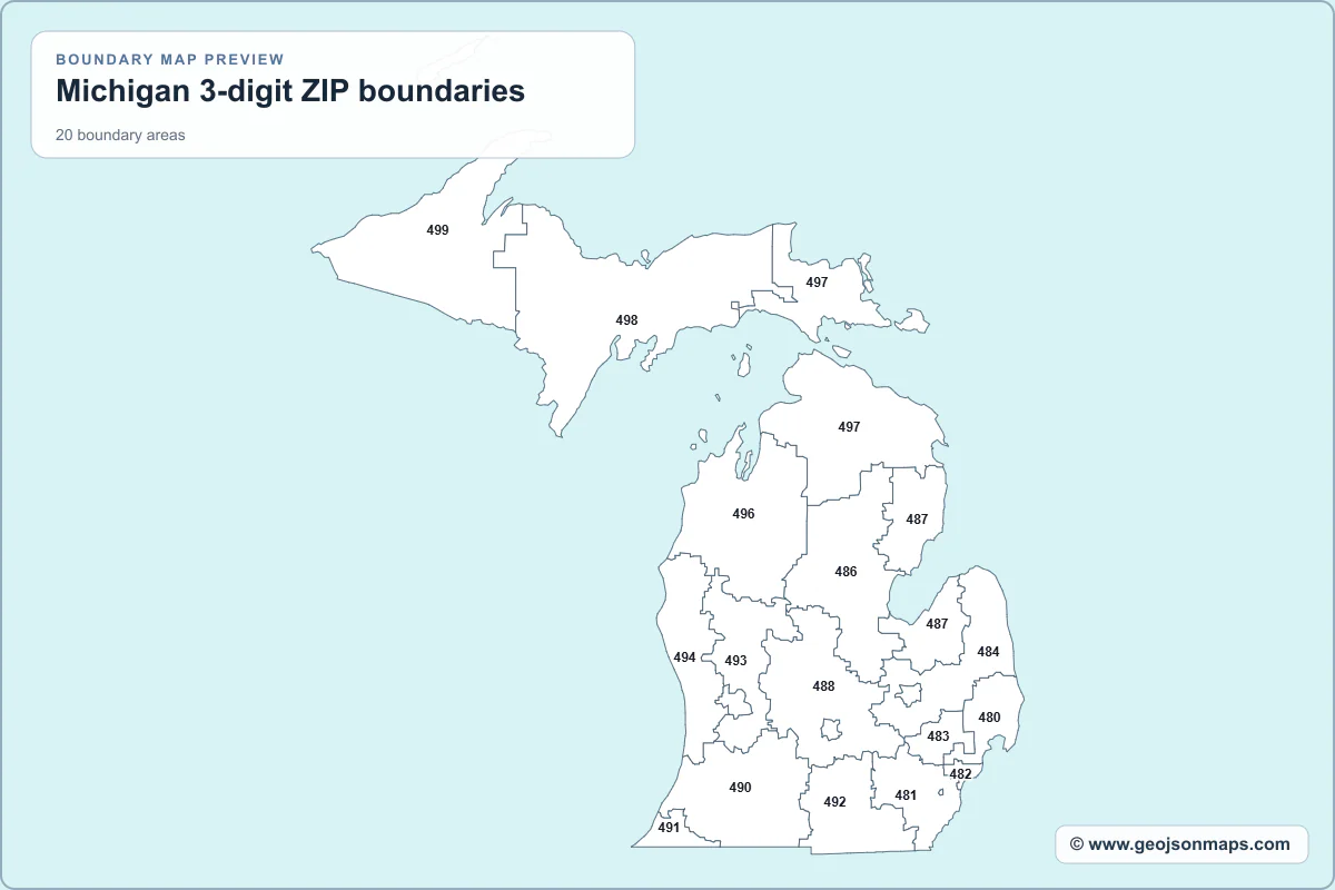 Preview of Michigan 3-digit ZIP boundaries map