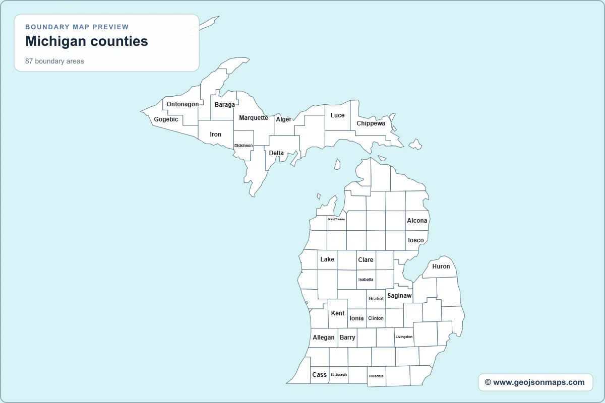 Preview of Michigan counties map
