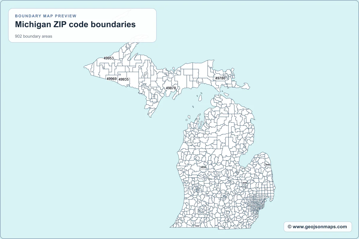 Preview of Michigan ZIP code boundaries map