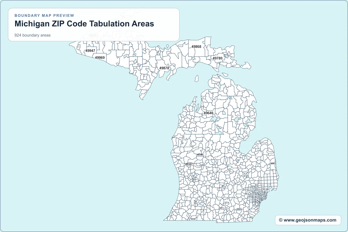 Preview of Michigan ZIP Code Tabulation Areas map