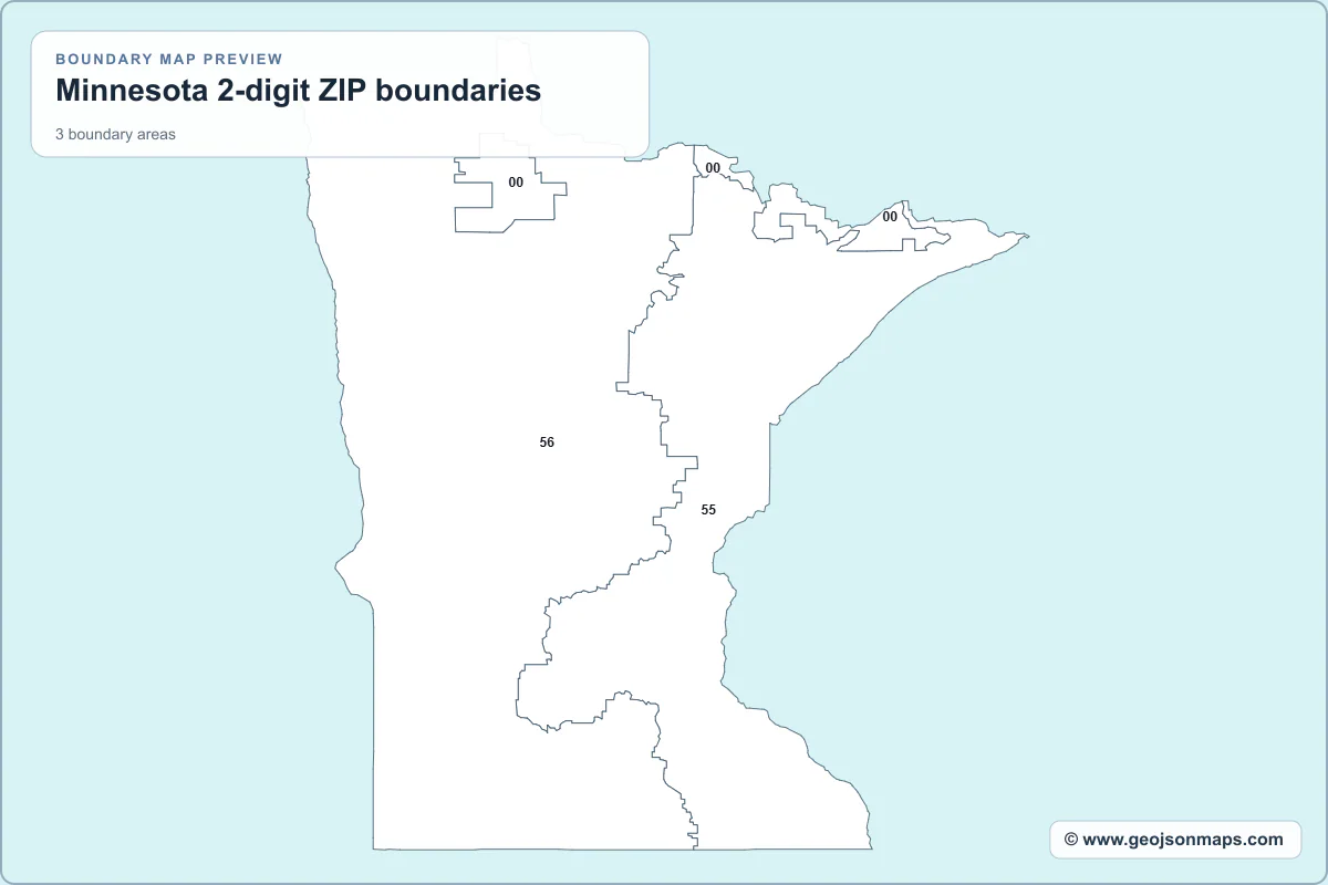 Preview of Minnesota 2-digit ZIP boundaries map