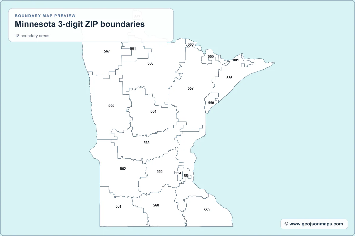 Preview of Minnesota 3-digit ZIP boundaries map