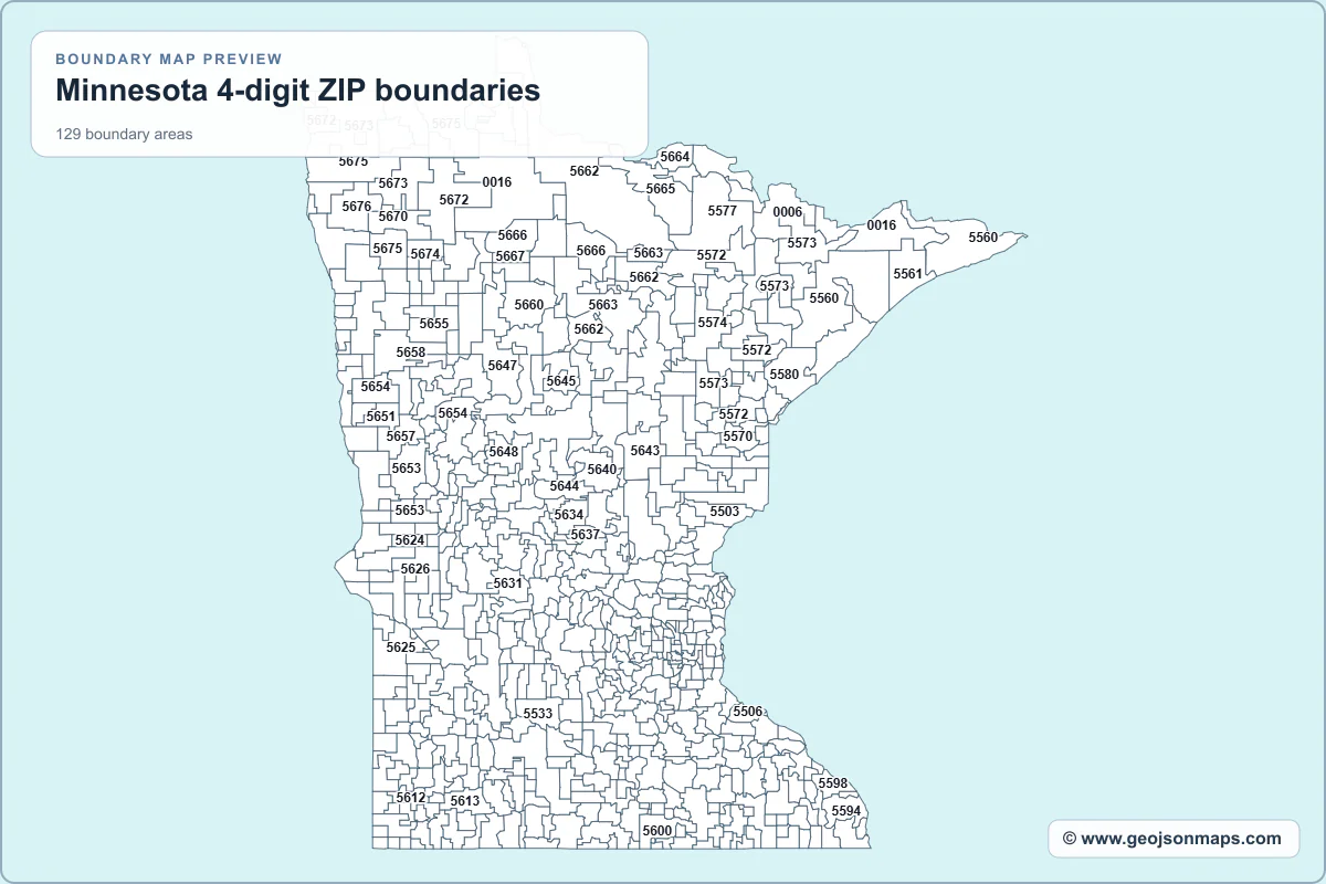 Preview of Minnesota 4-digit ZIP boundaries map