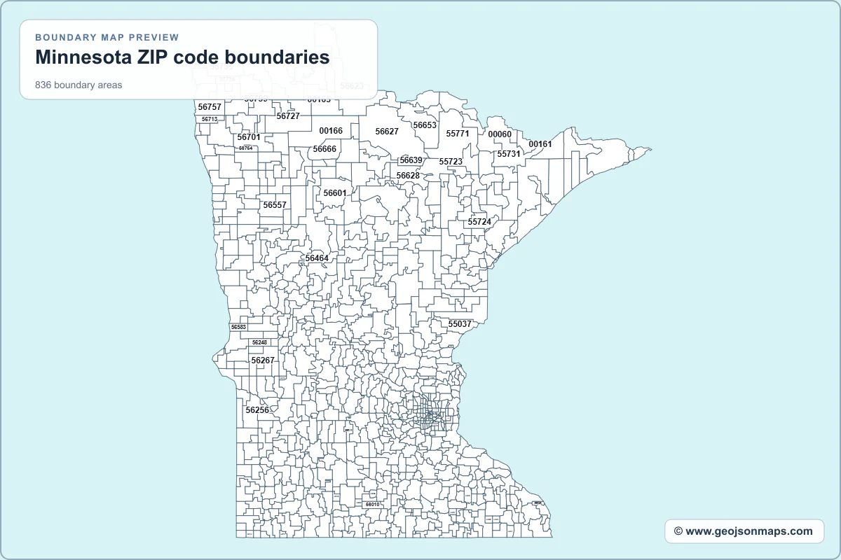 Preview of Minnesota ZIP code boundaries map