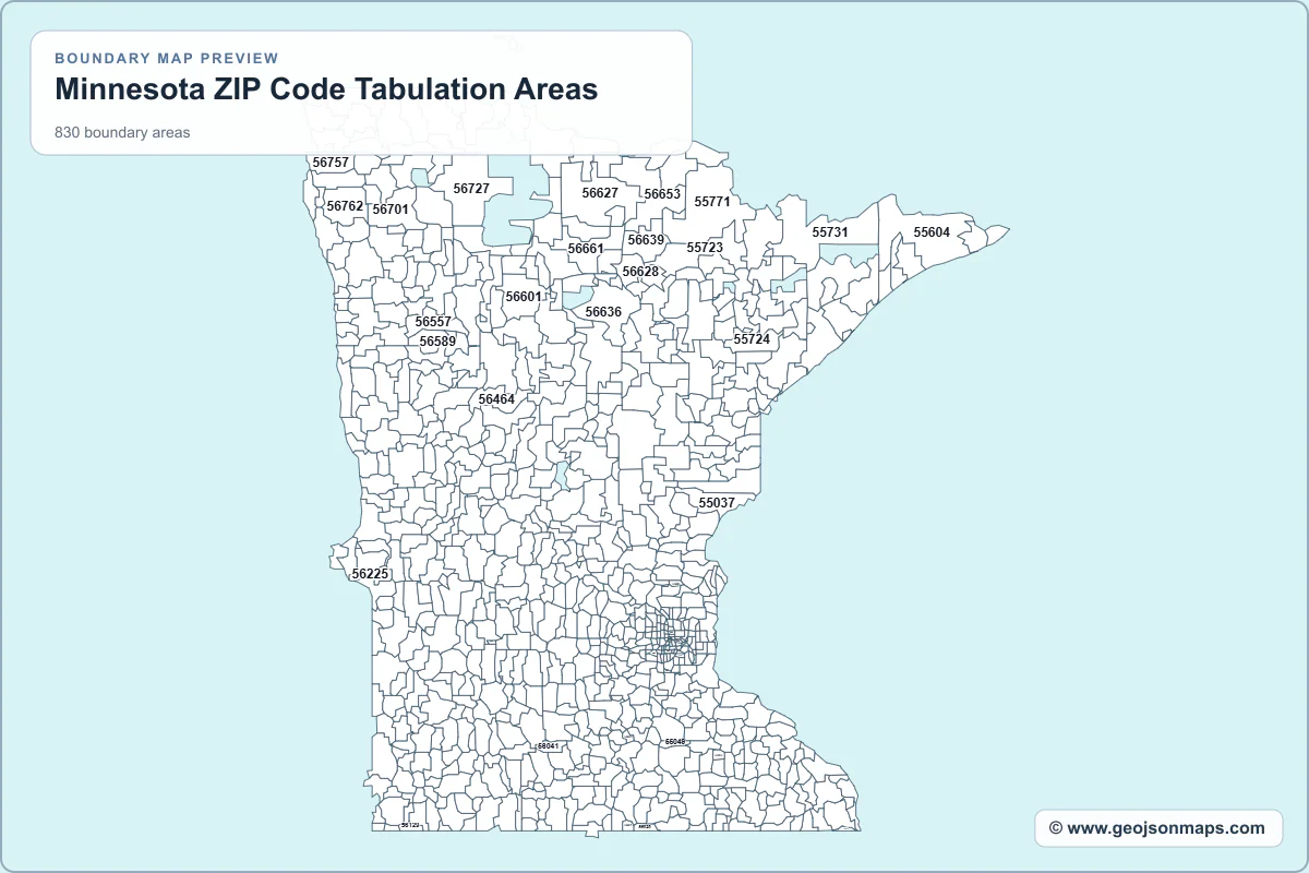 Preview of Minnesota ZIP Code Tabulation Areas map