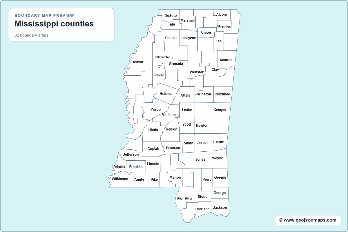 Preview of Mississippi counties map