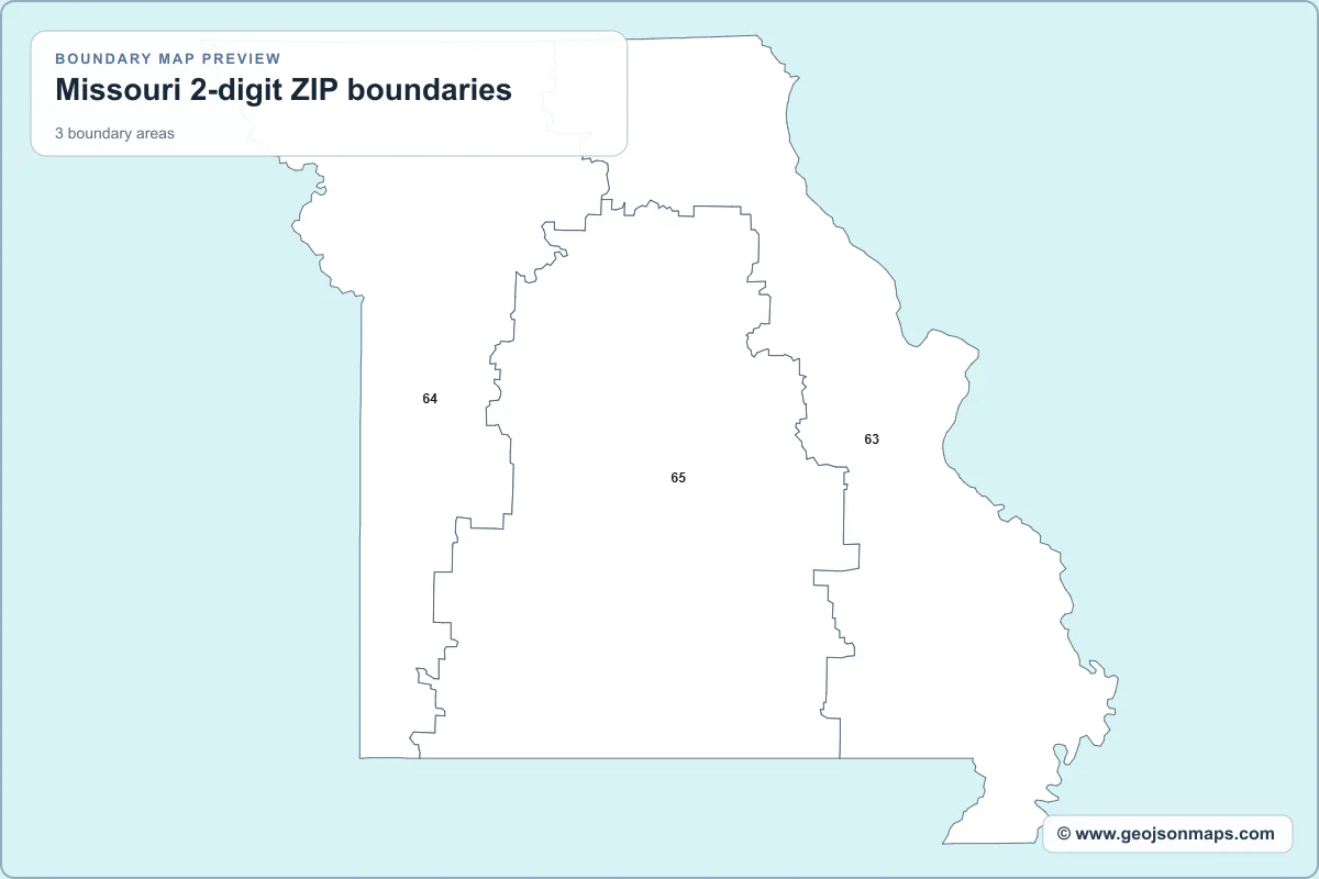 Preview of Missouri 2-digit ZIP boundaries map