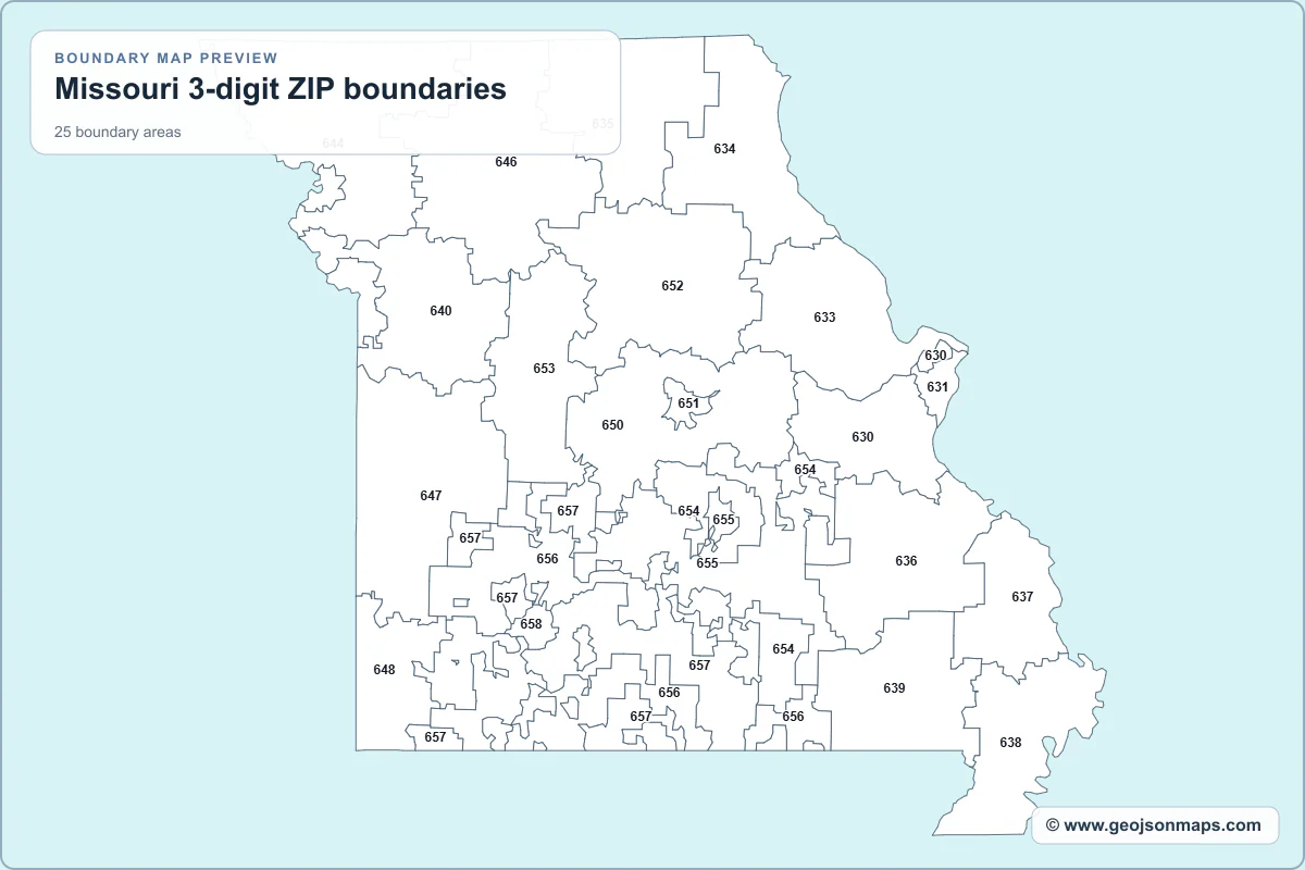 Preview of Missouri 3-digit ZIP boundaries map