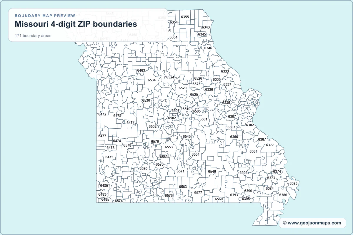 Preview of Missouri 4-digit ZIP boundaries map