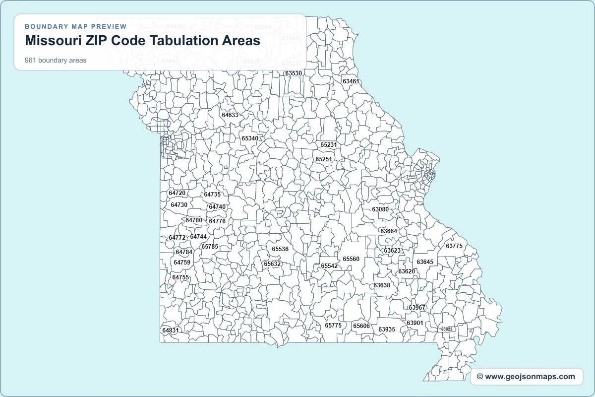 Preview of Missouri ZIP Code Tabulation Areas map