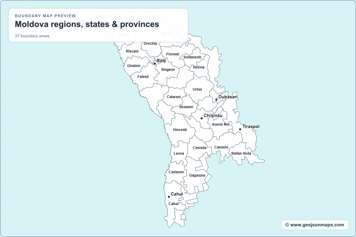 Preview of Moldova regions, states & provinces map