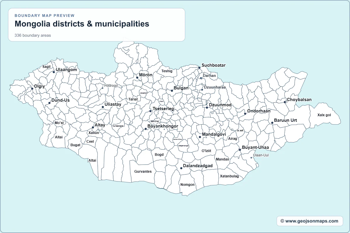 Preview of Mongolia districts & municipalities map