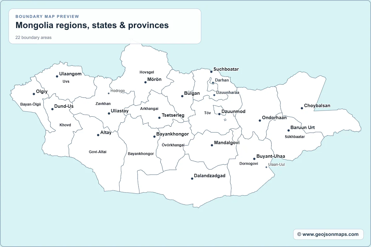 Preview of Mongolia regions, states & provinces map