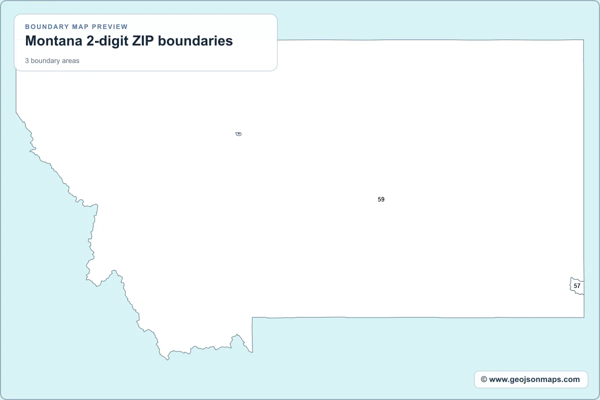 Preview of Montana 2-digit ZIP boundaries map