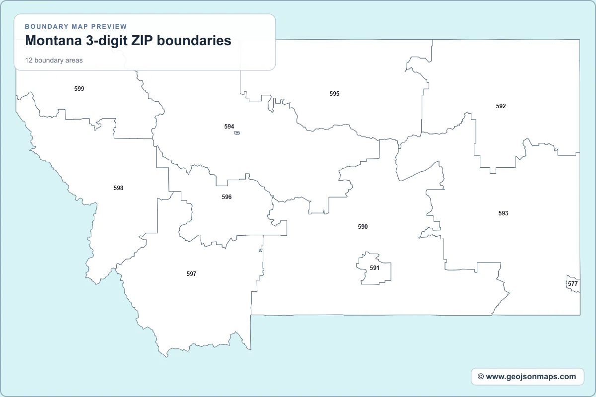 Preview of Montana 3-digit ZIP boundaries map