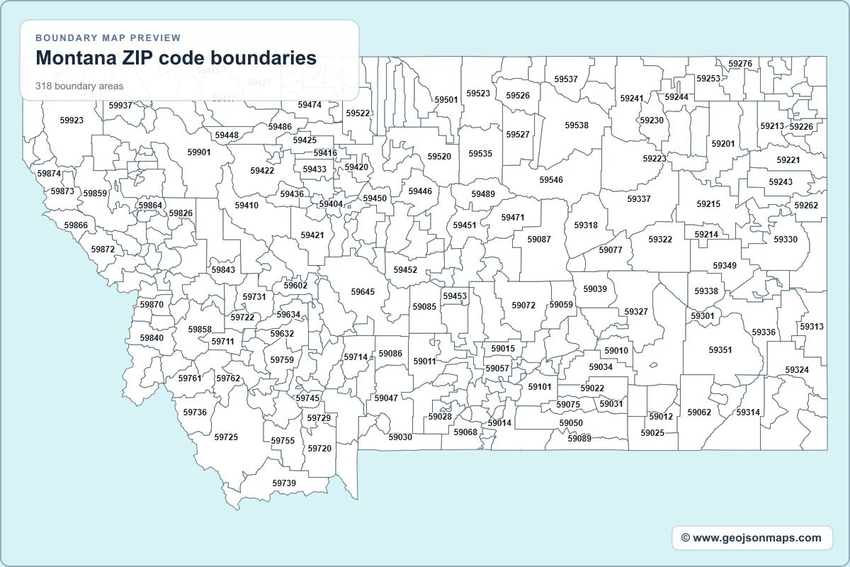 Preview of Montana ZIP code boundaries map