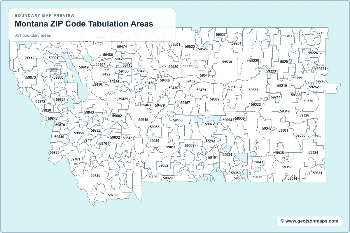 Preview of Montana ZIP Code Tabulation Areas map