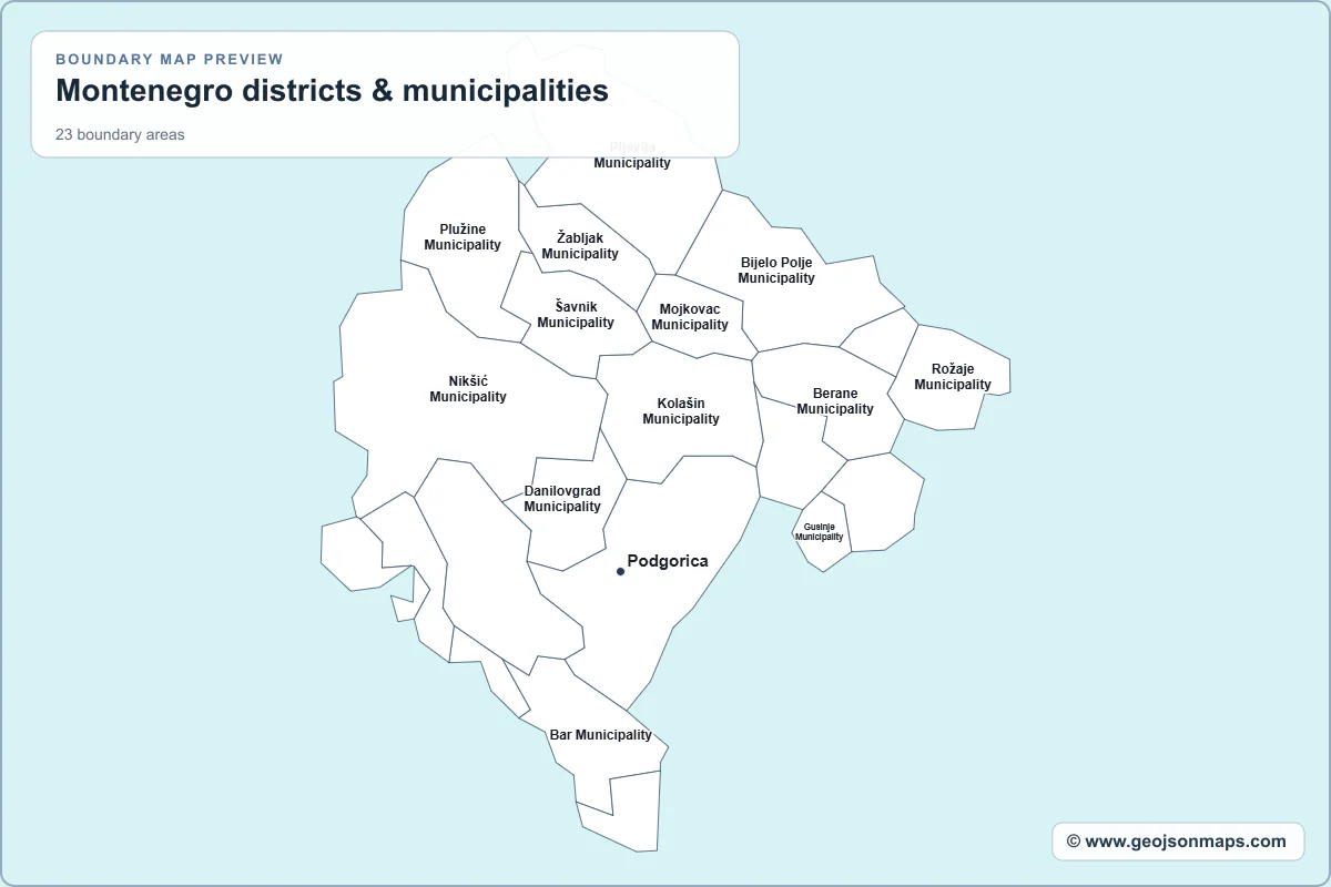 Preview of Montenegro districts & municipalities map
