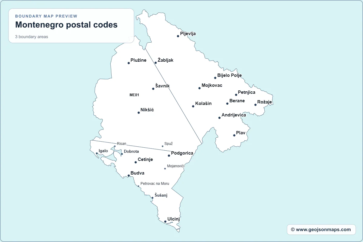 Preview of Montenegro postal codes map