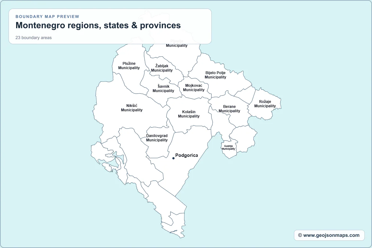 Preview of Montenegro regions, states & provinces map