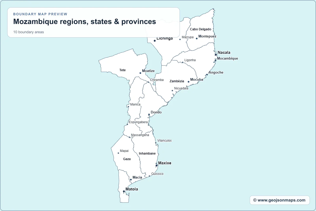 Preview of Mozambique regions, states & provinces map