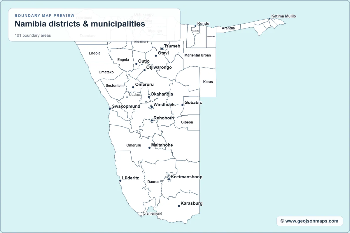 Preview of Namibia districts & municipalities map