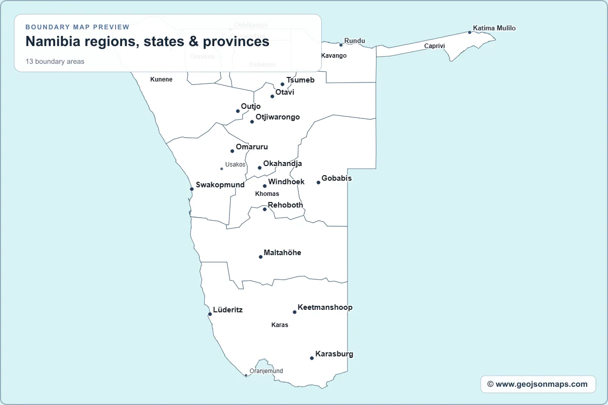 Preview of Namibia regions, states & provinces map