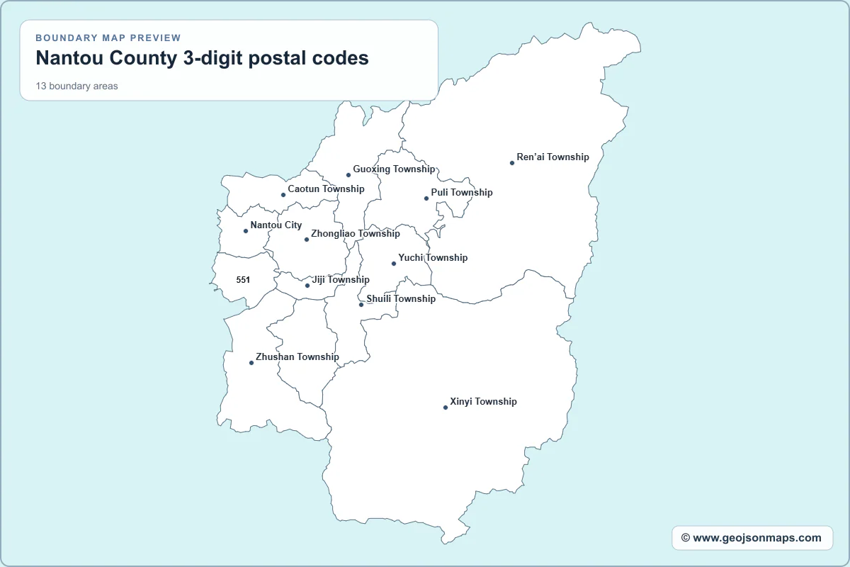 Preview of Nantou County 3-digit postal codes map