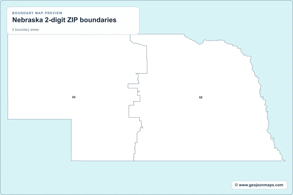 Preview of Nebraska 2-digit ZIP boundaries map