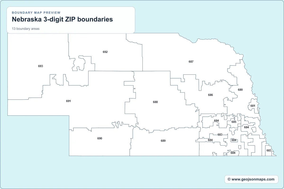 Preview of Nebraska 3-digit ZIP boundaries map