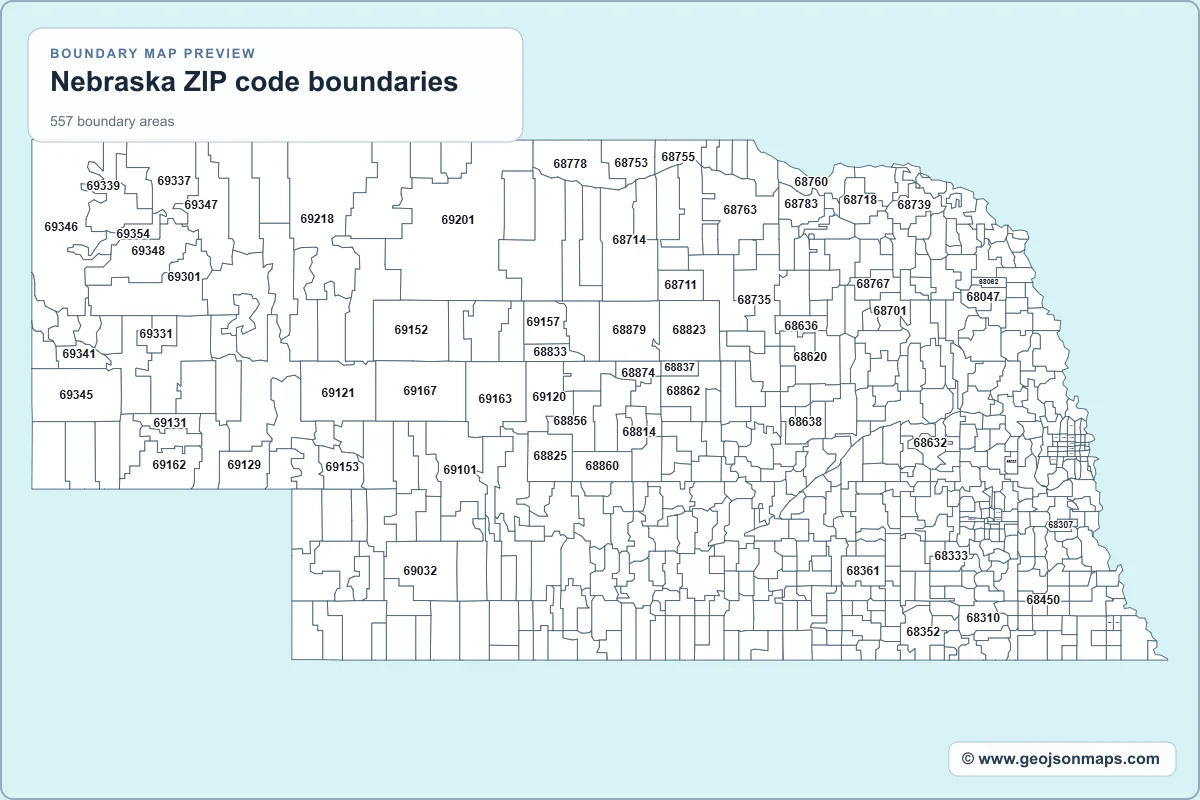 Preview of Nebraska ZIP code boundaries map