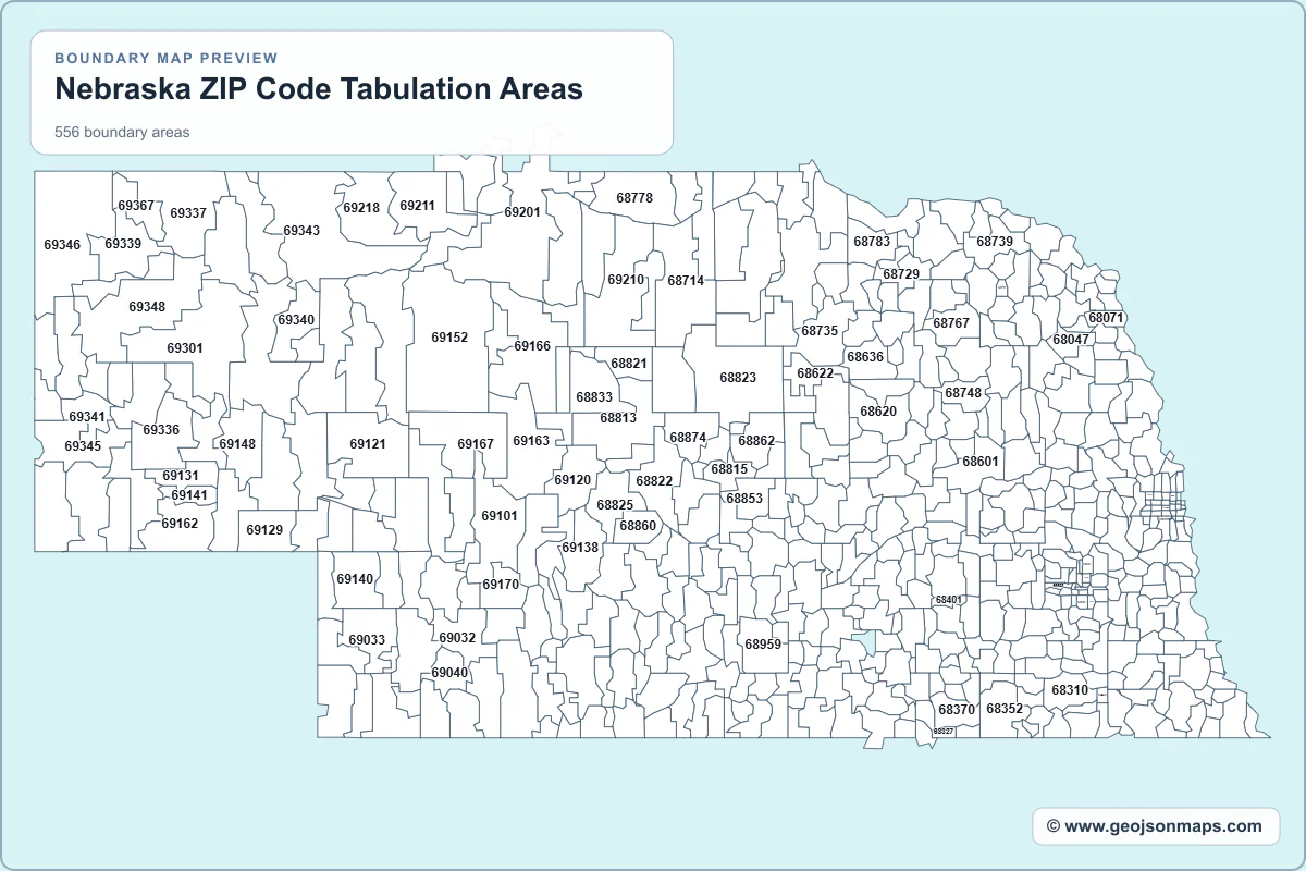 Preview of Nebraska ZIP Code Tabulation Areas map