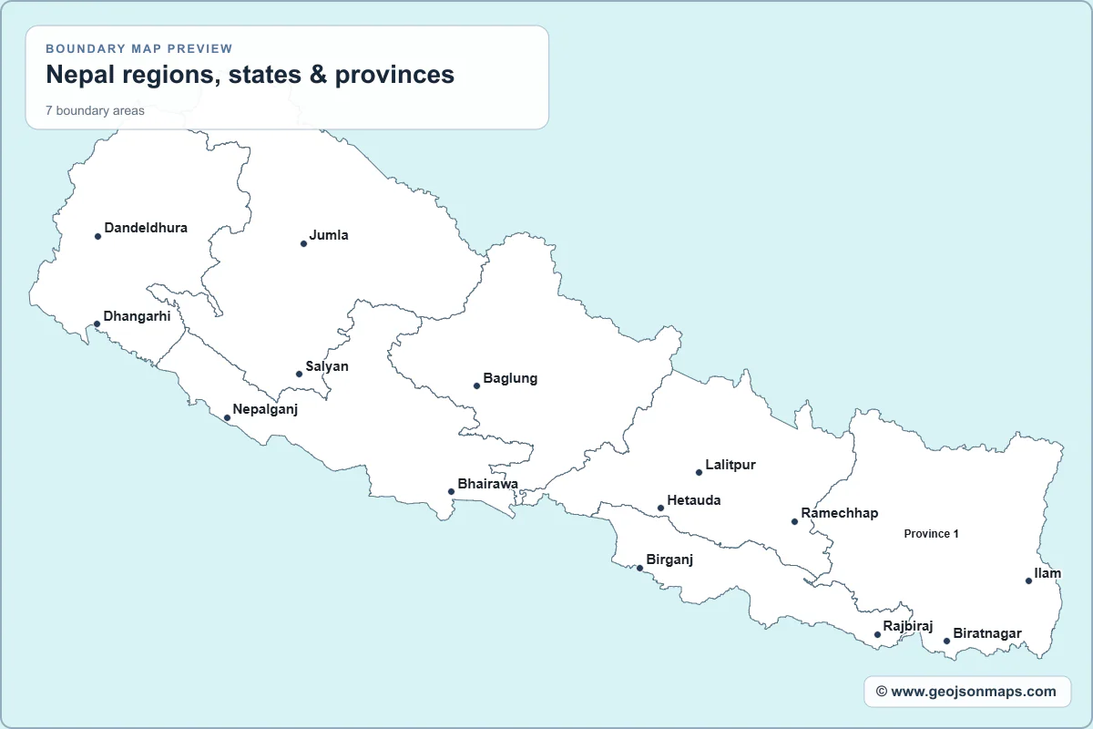 Preview of Nepal regions, states & provinces map