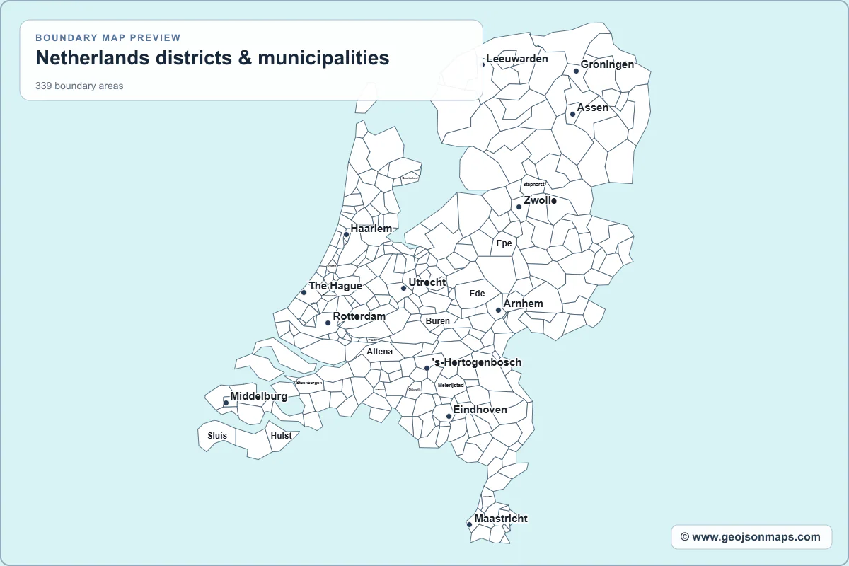 Preview of Netherlands districts & municipalities map