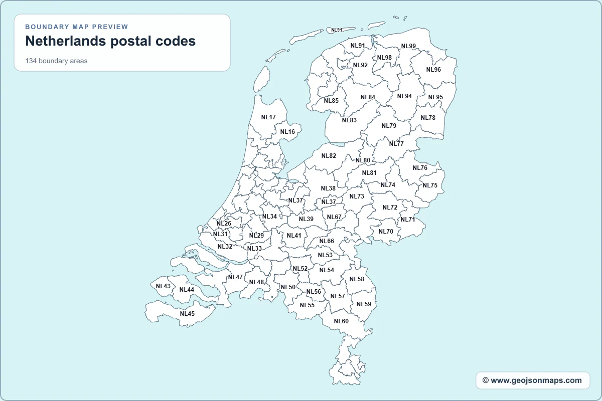 Preview of Netherlands postal codes map
