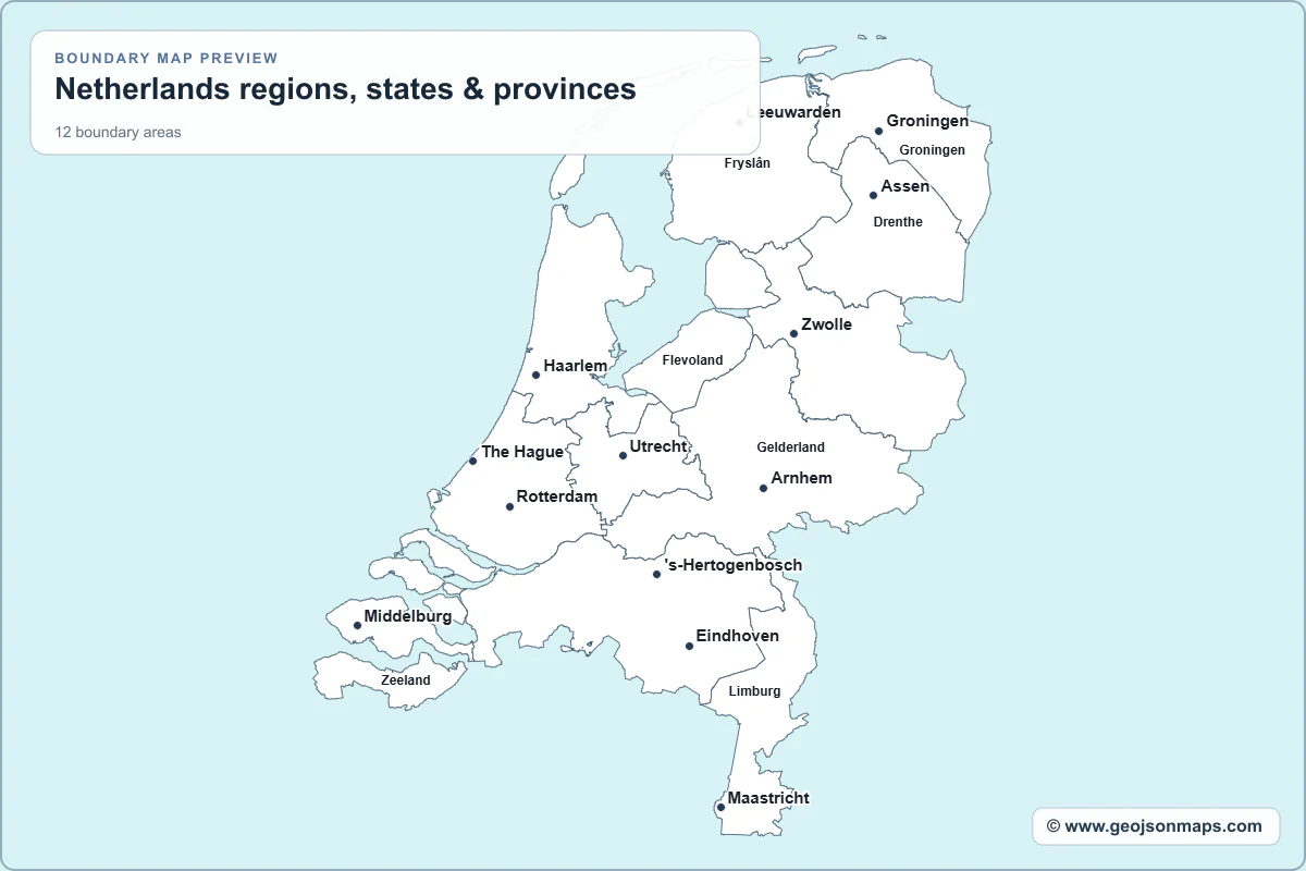 Preview of Netherlands regions, states & provinces map