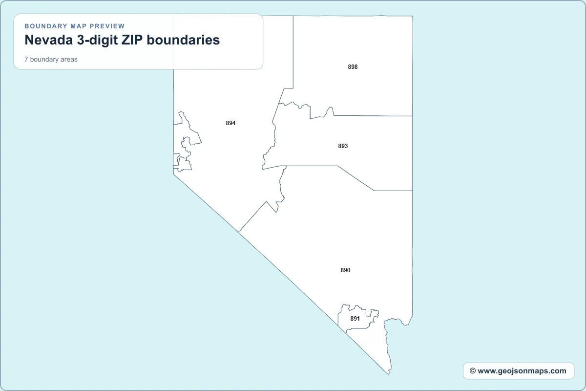 Preview of Nevada 3-digit ZIP boundaries map