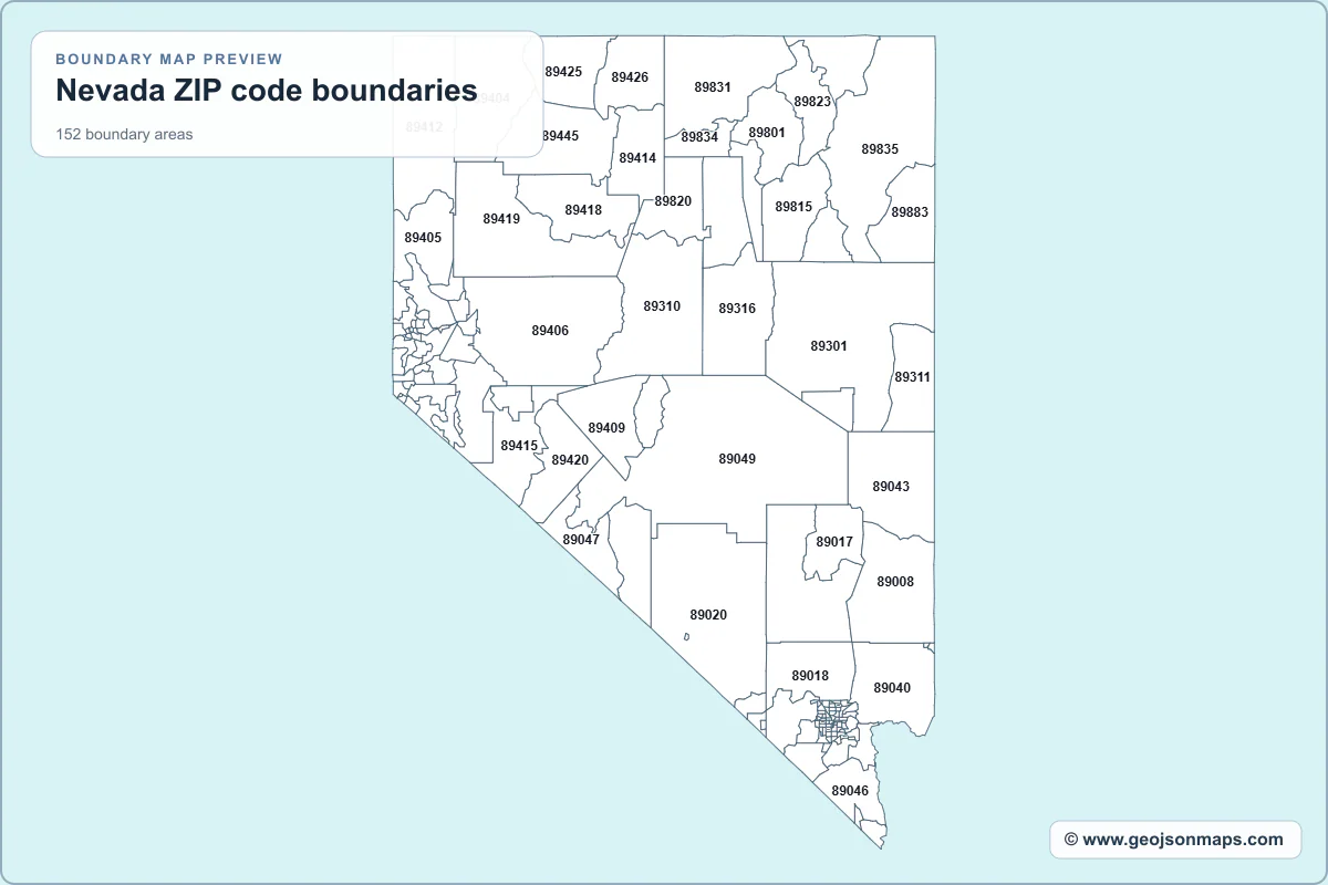 Preview of Nevada ZIP code boundaries map